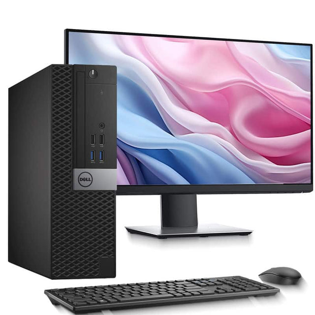 Front. Dell - OptiPlex SFF Desktop PC - Intel Core i5-6th 3.2GHz - 16GB DDR4 RAM - 1TB SSD - 24" LED - KB & Mouse - Wi-Fi - Win11 - Black.