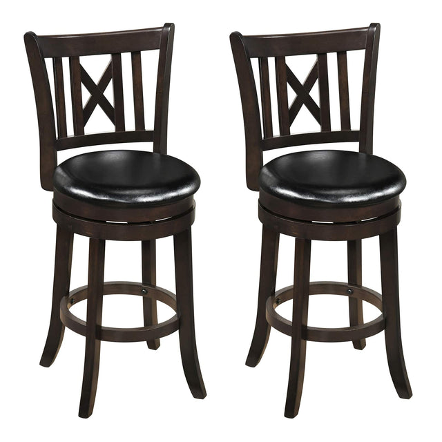 Front. Gymax - Gymax Set of 2 Bar Stools 26'' Swivel Bar Chairs w/ Footrest Hollowed Backrest - Brown.
