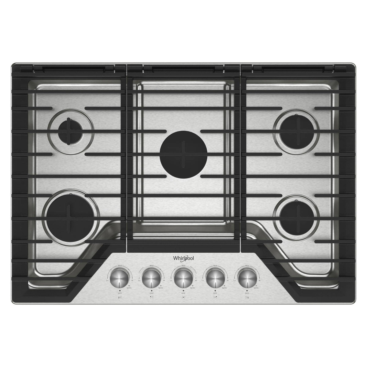 Whirlpool - 30 in. Wide 5 burners Built-In Gas Cooktop with EZ-2-Lift Hinged Cast-Iron Grates - Stainless Steel