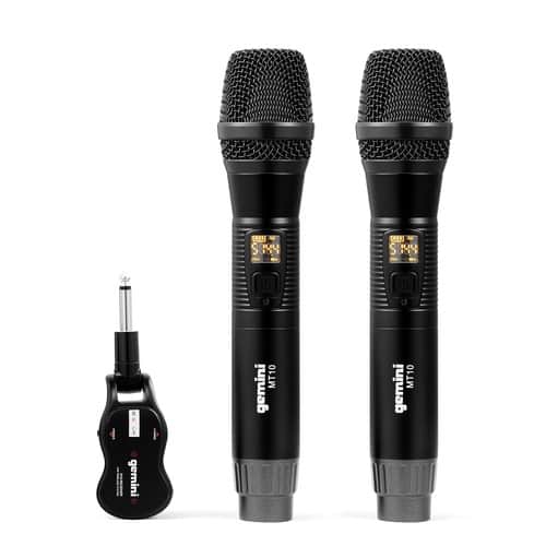 Gemini - Dual Wireless Microphone UHF Handheld Rechargeable Cordless Mic System 2 - Black