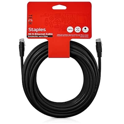 TECH Staples  
50 ft Ethernet Cable  
Everyday Use - Up to 10 Gbps  
CAT 5e  
Shielded Twisted Pair (STP)  
UL Listed