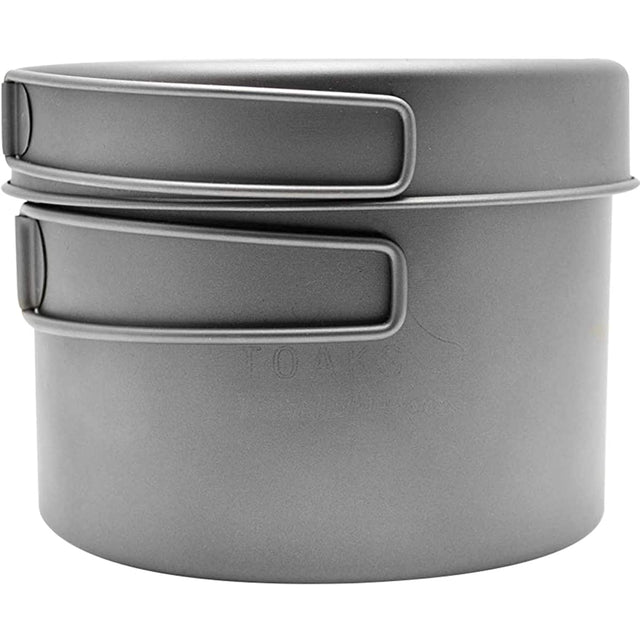 Front. TOAKS - TOAKS Titanium Outdoor Camping Cook Pot with Pan and Foldable Handles - 1300ml - Silver/Matte gray.