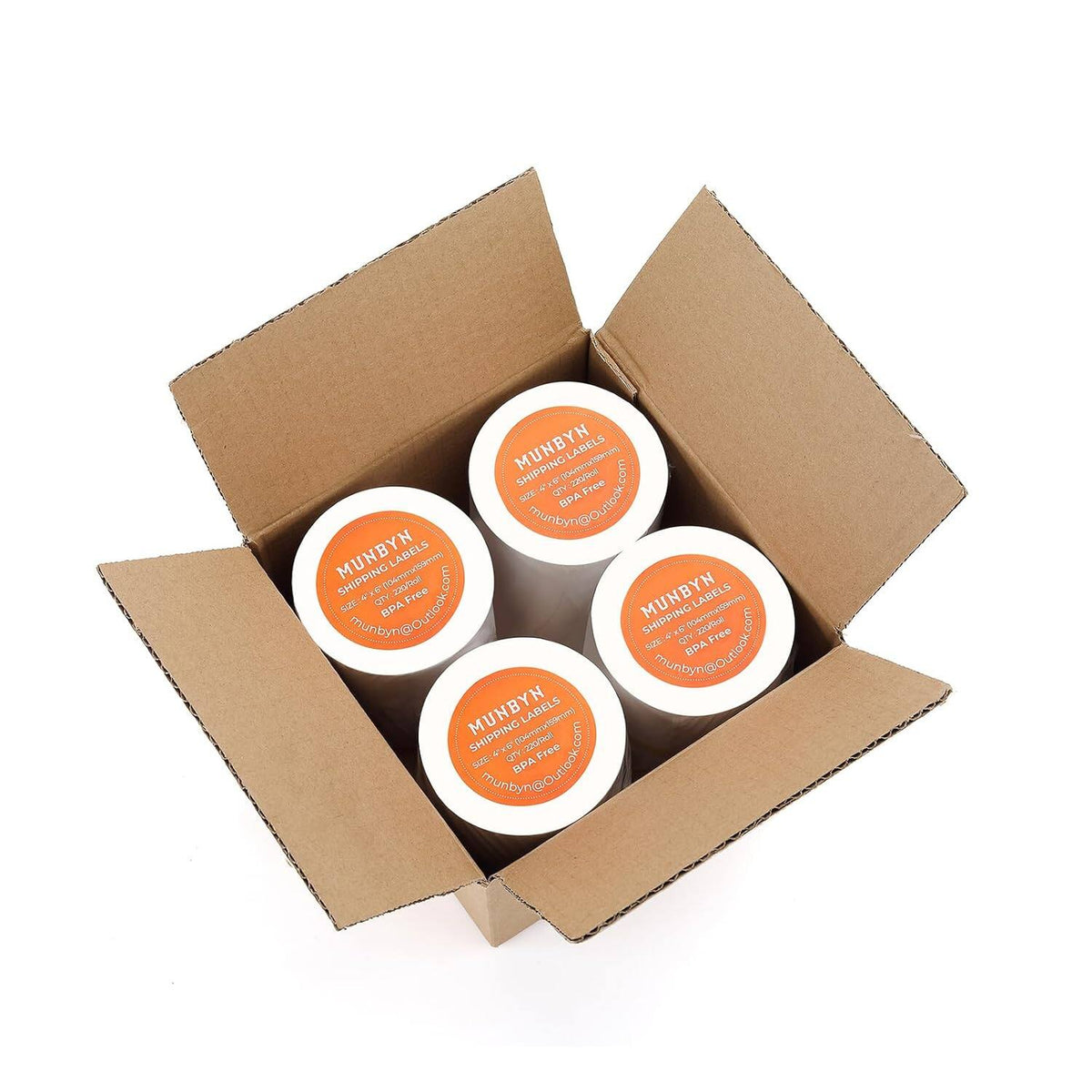 MUNBYN - 4"x6" Direct Thermal Shipping Labels, 880 PCs/4 Rolls(220 Pcs per Roll) - White