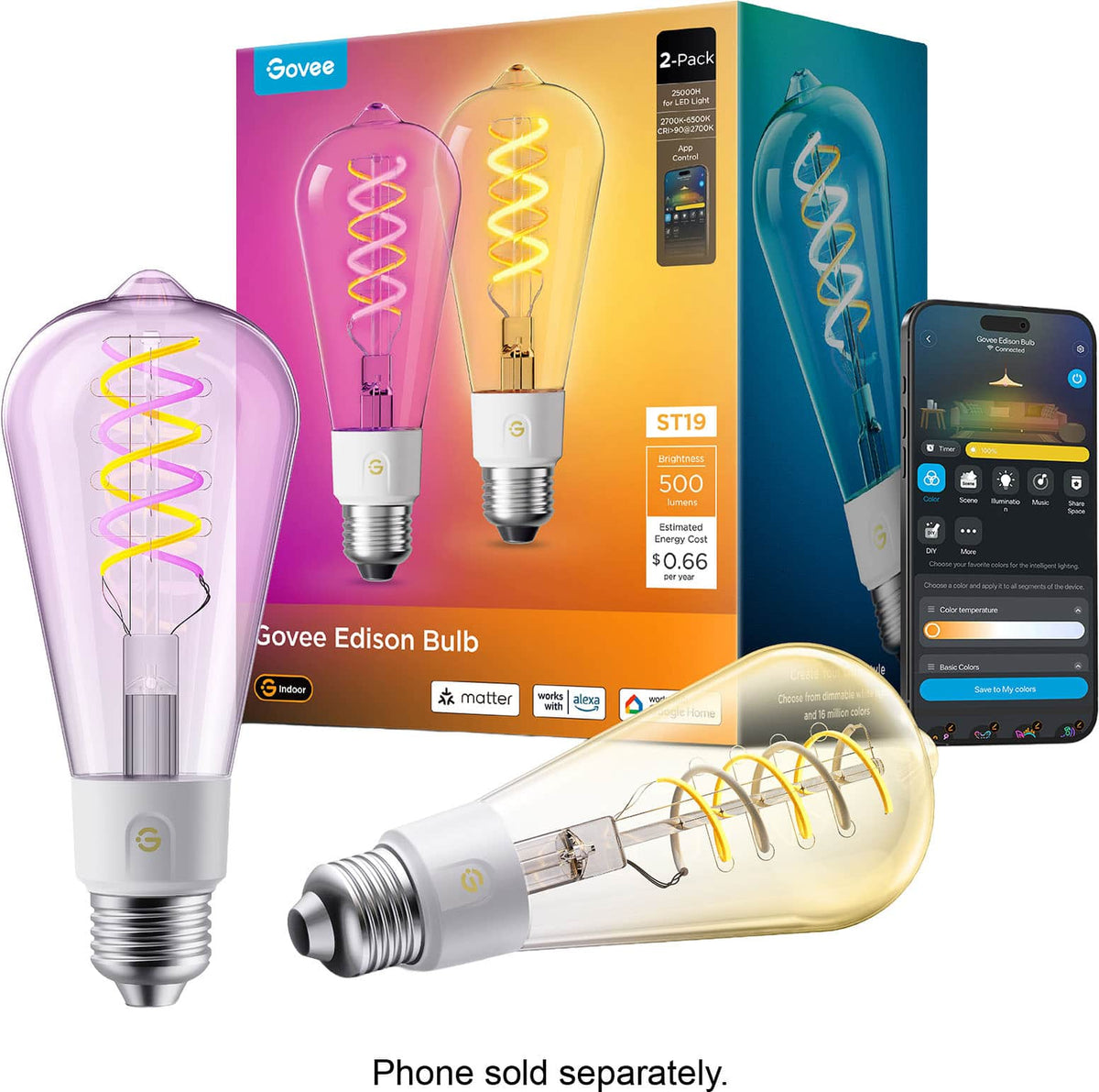 Govee - 500LM RGBWW Smart ST19 LED Bulb 2 Pack