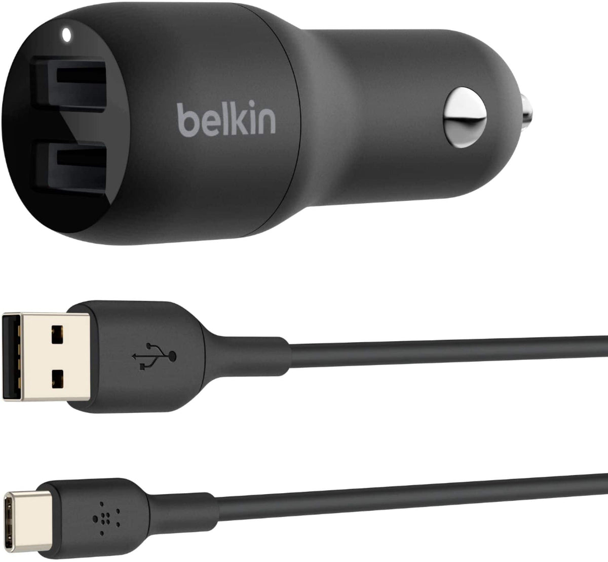 Belkin - BOOST↑CHARGE  Dual USB-A Car Charger 24W + USB-A to USB-C Cable - Black