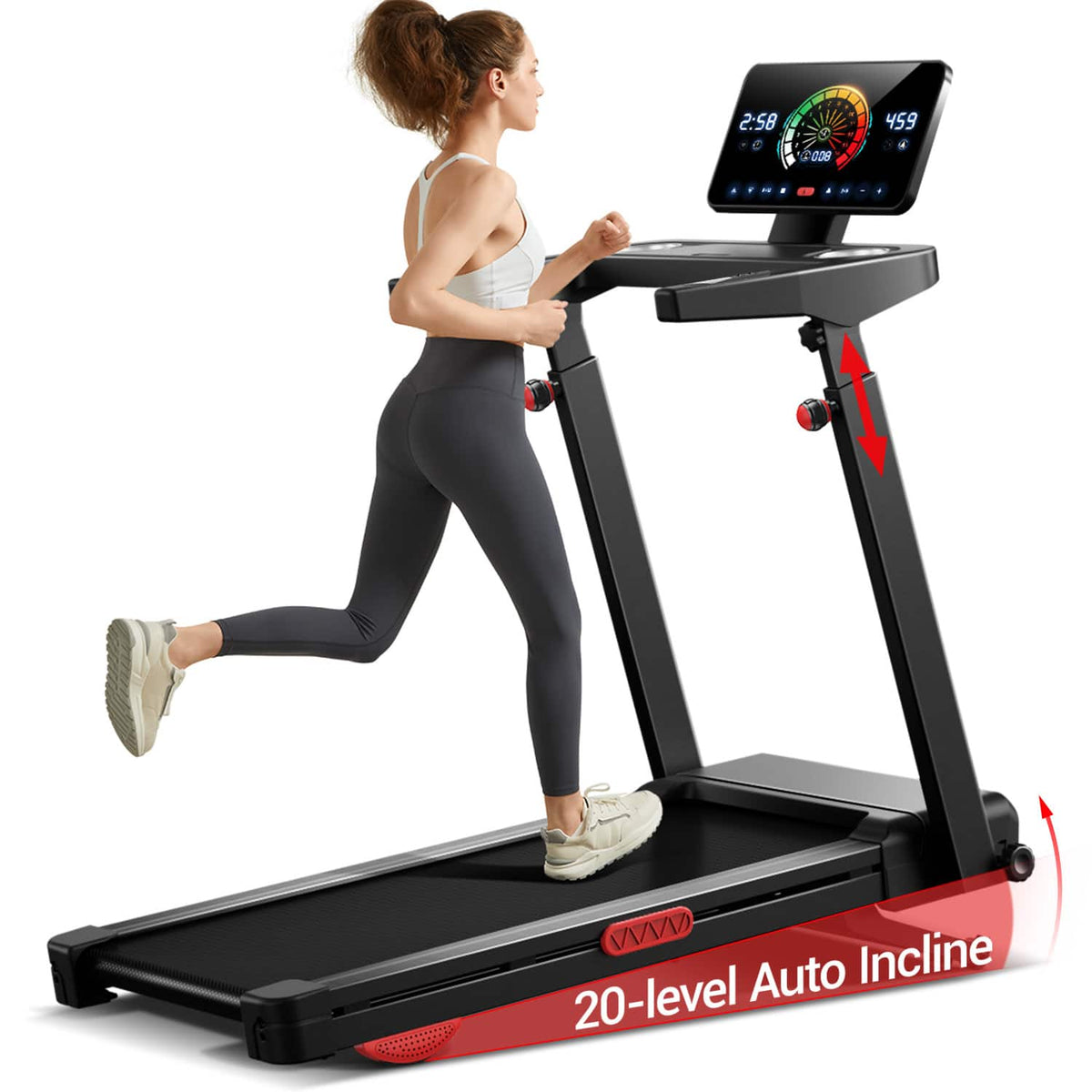 UMAY - L10 20% Auto Incline Treadmill for Home-SpaceSaver Folding Design, 3.5HP Quiet Brushless & 8.7 MPH Speed, 400lb Capacity - Black