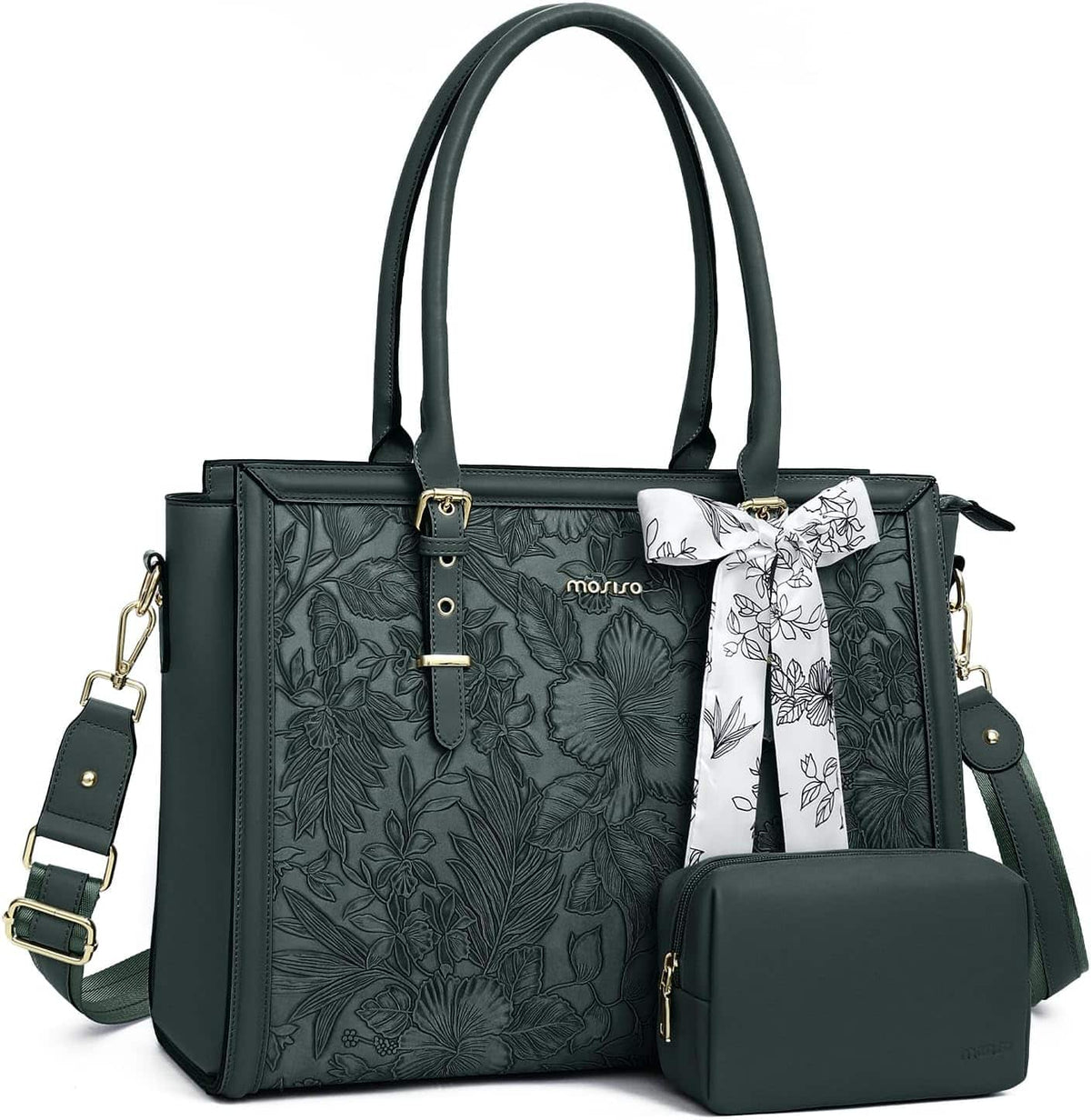mosiso - Laptop Bag for Women 17-17.3 inch PU Leather Tote Bag Work Briefcase Computer Bags - Emerald Green