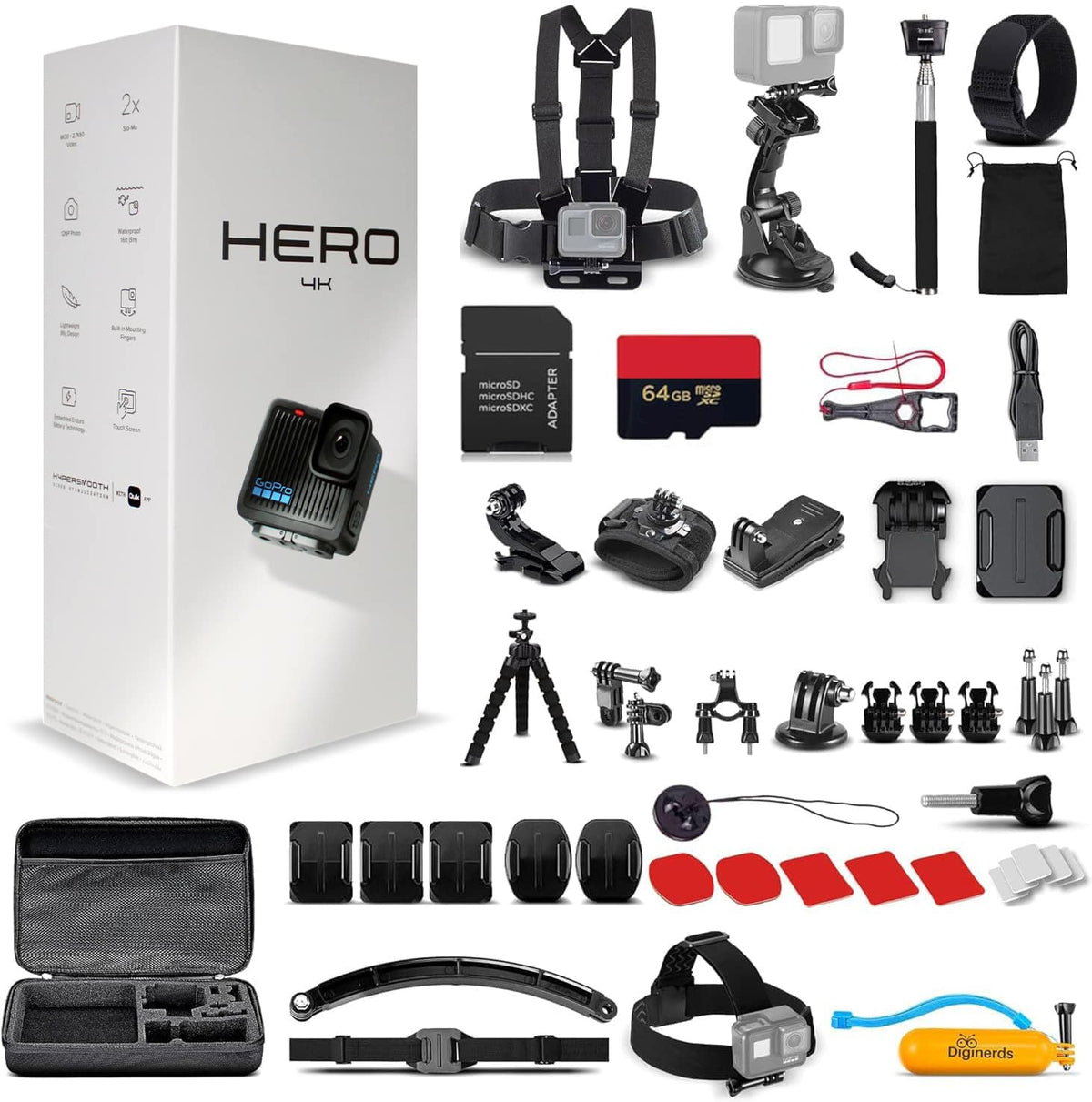 Bundle - GoPro - Go Pro HERO Compact - Waterproof Action Camera 50 In 1 Accessory + More - Black Starter