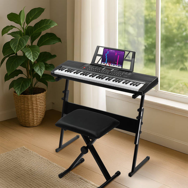 Front. Winado - 61 Key Keyboard Piano Electric Keyboard w/Lighted Keys, Electric Piano Set with Headphones, Microphone, Music Rest.