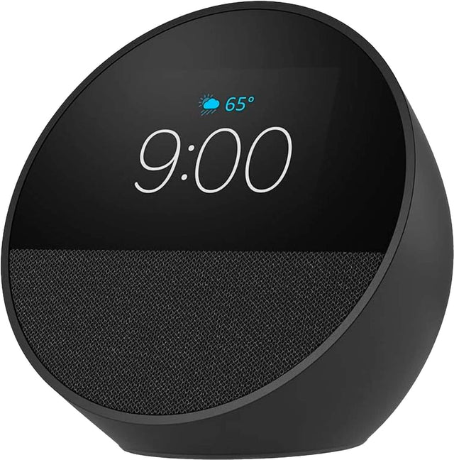 Front. Amazon - Amazon Echo Spot (2024 release), Smart alarm clock with vibrant sound and Alexa - Black.