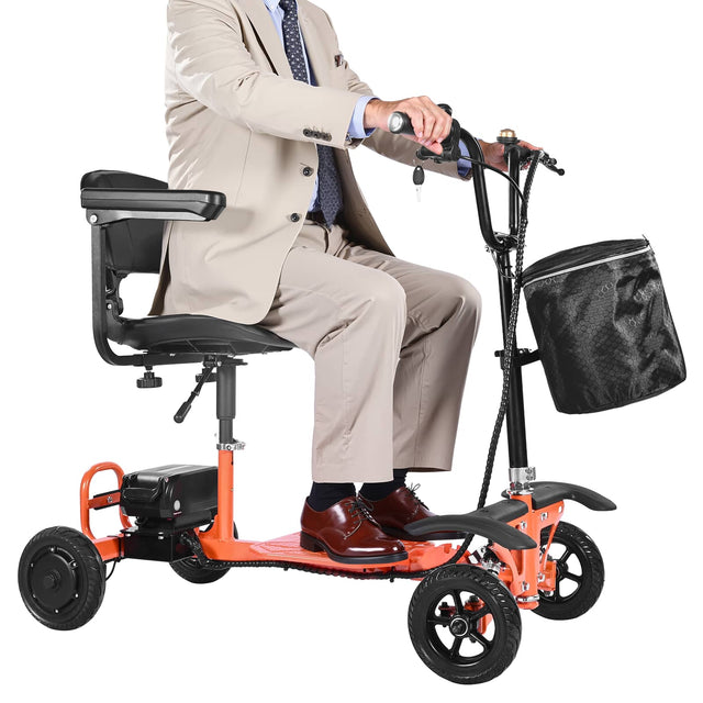Front. VEVOR - 4-Wheel Folding Mobility Scooter for Adults & Seniors, 265LBS Loading Electric Mobility Scooter - Orange.
