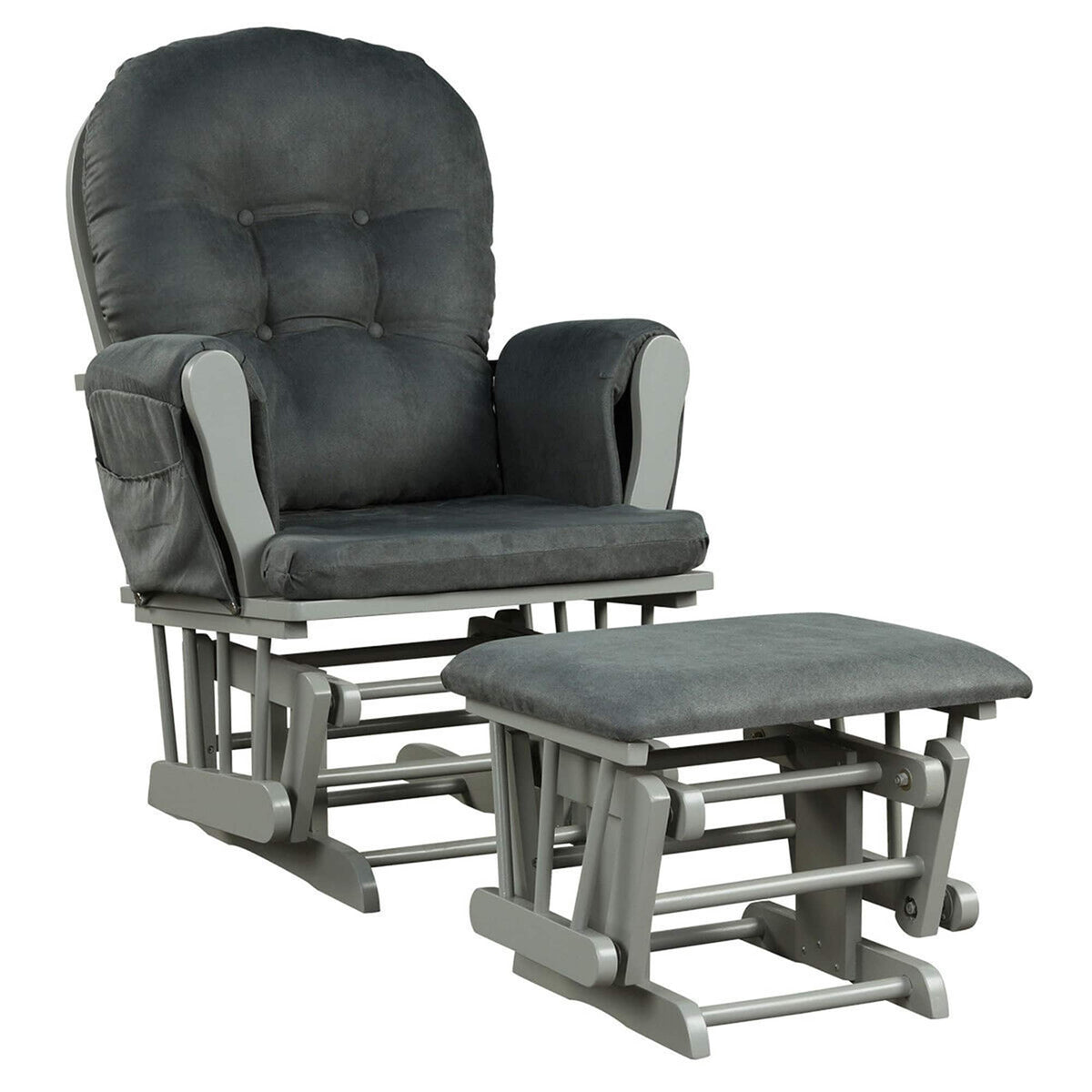 Costway - Baby Nursery Relax Rocker Rocking Chair Glider & Ottoman Set w/Cushion - Dark Gray