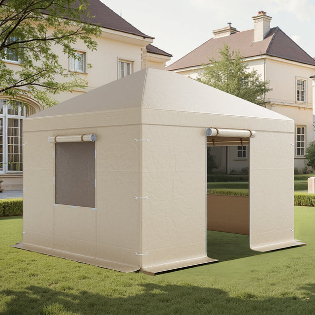 Front. VEVOR - Winter Gazebo Cover Fits 10 x 12 ft Hardtop Gazebos,All-Weather Gazebo Cover with Sidewalls & Mesh Windows, High-Density - Beige.
