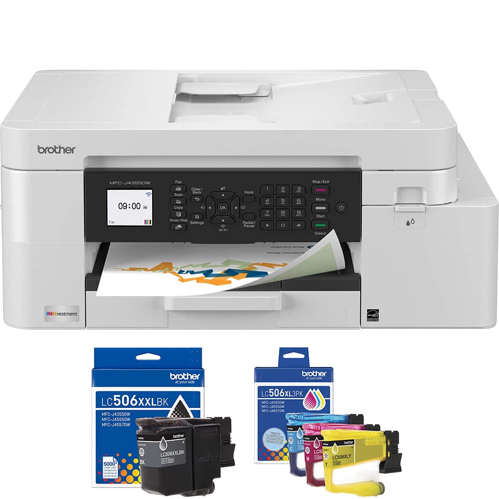 Brother - INKvestment MFC-J4355DW Wireless All-in-One Inkjet Printer + LC506XL3PKS and LC506XXLBKS Color Cartridges Bundle