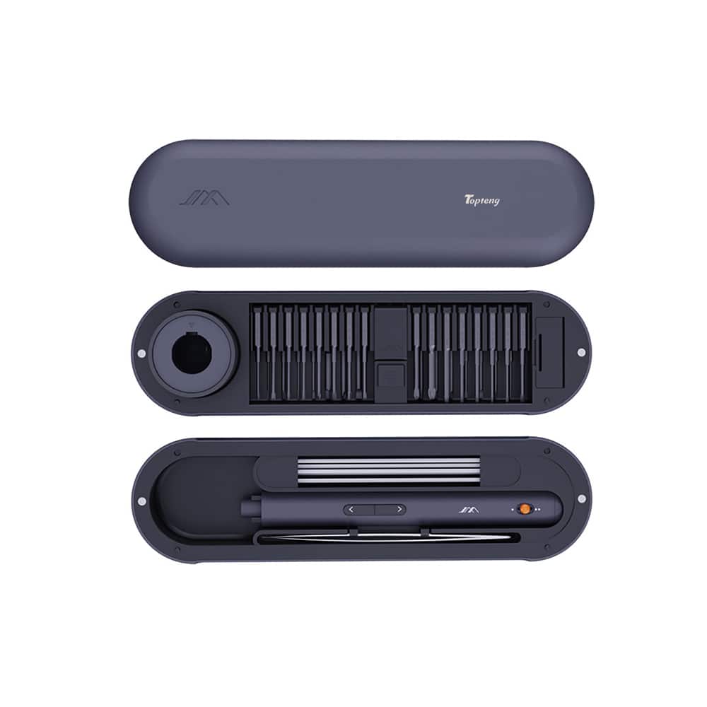 Topteng - Mini Electric Screwdriver with 30 S2 Bits - 0.35N.m Torque, 3 Gears, 360° LED, Magnetic Storage for Phone/Laptop Repair