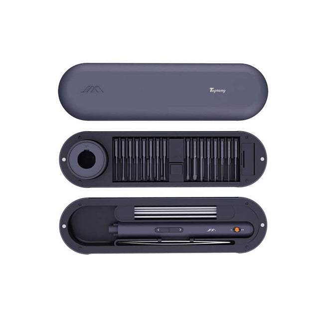 Front. Topteng - Mini Electric Screwdriver with 30 S2 Bits - 0.35N.m Torque, 3 Gears, 360° LED, Magnetic Storage for Phone/Laptop Repair​.