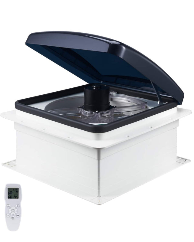Front. VEVOR - RV Vent Fan, 14 inch RV Roof Vent Fan 12V, Powerful 10-Speed Reversible Fan with Remote Control, Built-in DC Motor - Smoke.