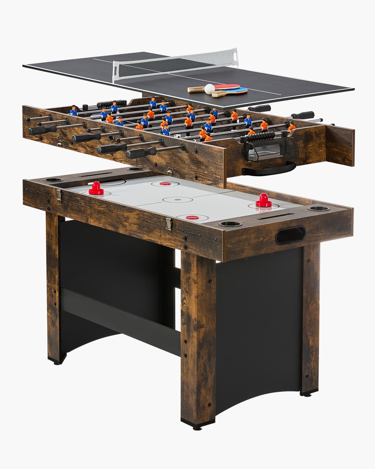 VEVOR - 3-in-1 Combo Game Table Set, 54" Air Hockey Table, Multi Combination Table with Air Hockey, Ping Pong, Foosball - Burlywood