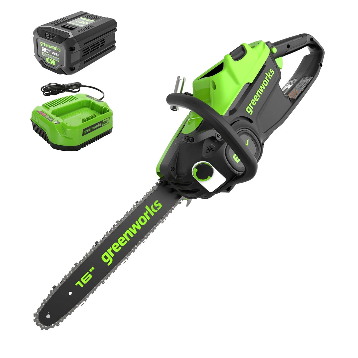 Greenworks - 80V 16" Cordless Brushless Chainsaw - 2.0kW, 2.5Ah Battery and Charger