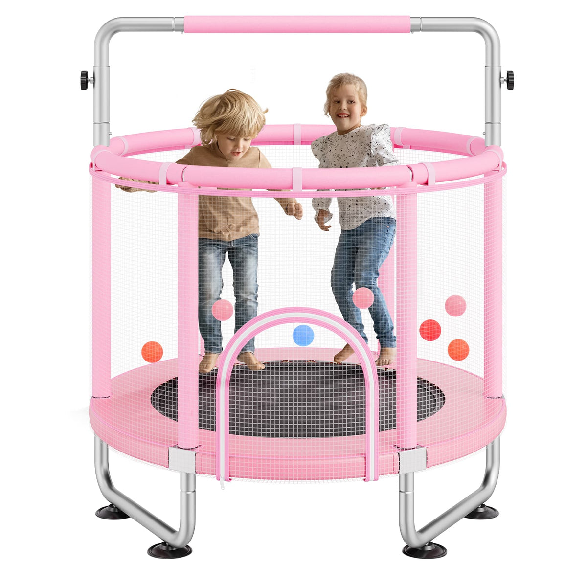 VEVOR - 55" Kids Trampoline, 4.6FT Indoor Outdoor Trampoline, Mini Toddler Recreational Trampoline with Safety Enclosure Net - Pink