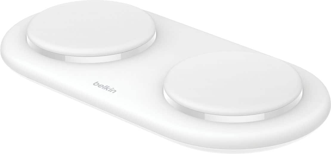 Belkin - 15W Dual Qi2 Wireless Magnetic Charging Pad, MagSafe Compatible for iPhone & AirPods - White