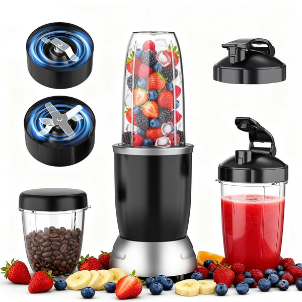 Teendow - 1200W Personal Blender with 25,000 RPM, Smoothie Blender Maker & Grinder with 3 Cups for Shakes, Juices - Black