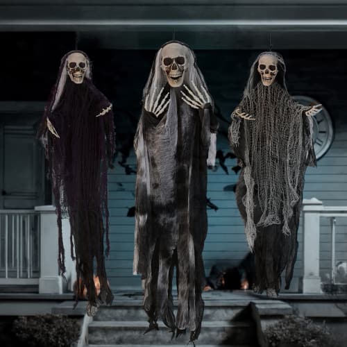 Front. Winado - Halloween Scray Hanging Skeleton Ghosts, Grim Reapers 3PCS Swinging Flying Decoration for Holiday Outdoor Patio Garden - Black.