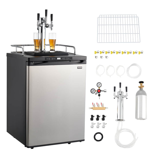 Front. VEVOR - Beer Kegerator, Triple Tap Home Draft Beer Dispenser for Ball Lock, Full Size Keg Refrigerator with 5lbs CO2 Tank - Silver.