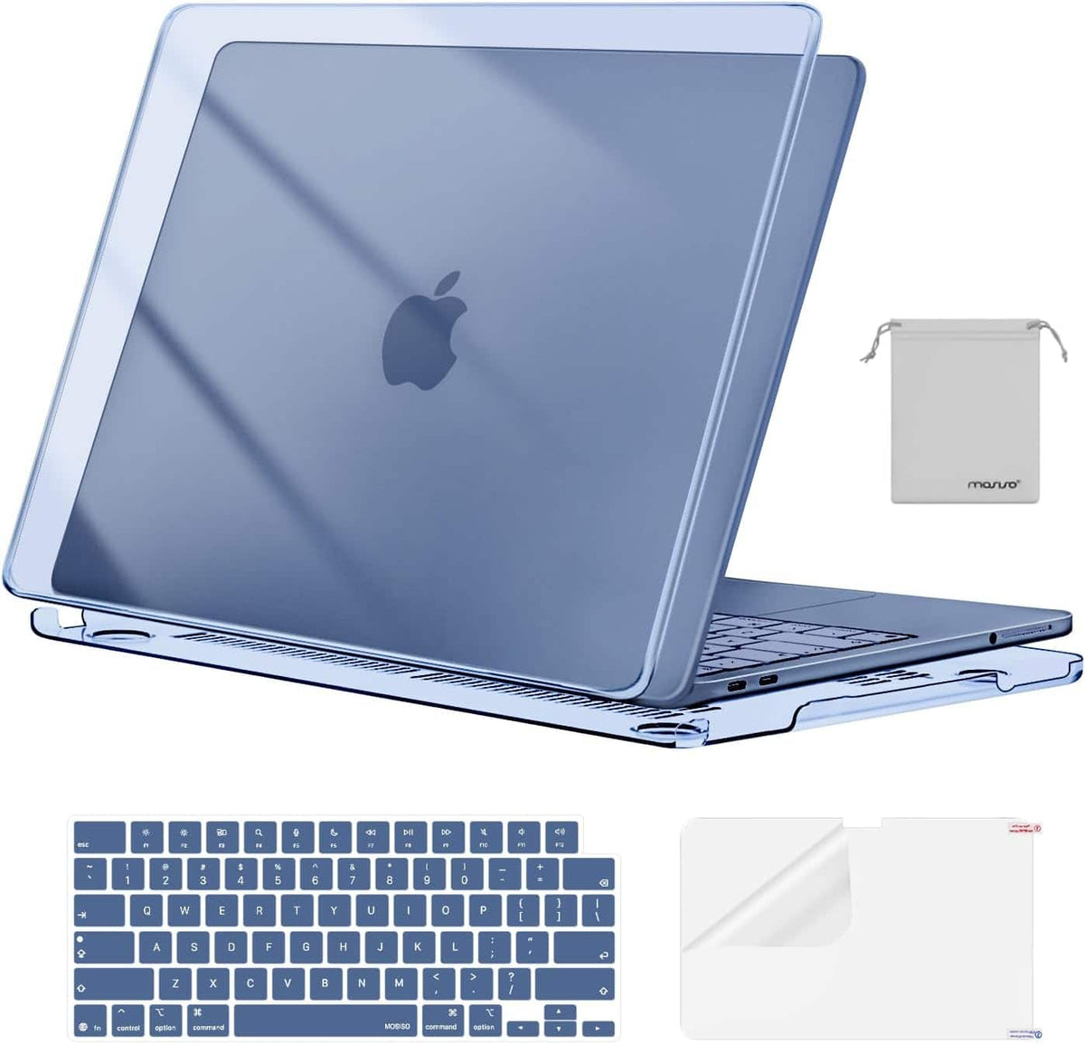 mosiso - For 2026 MacBook Neo Case 13 inch A3404 with A18 Pro Chip, Protective Hard Shell & Keyboard Cover & Screen Film & Pouch - Crystal Indigo