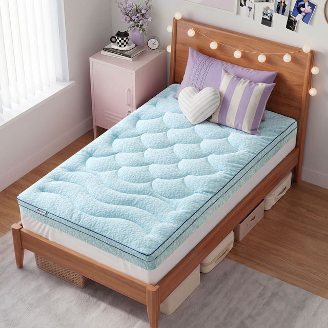 Front. Bestier - Twin Size 3-Inch Gel Memory Foam Mattress Topper with Cooling Cover - Light Blue.