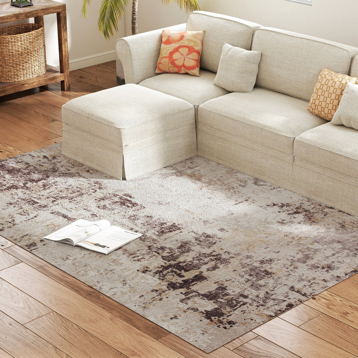 Homcom - Washable Area Rug 5x7, Non-Slip Modern Abstract Floor Carpet for Living Room, Bedroom - Mixed Brown