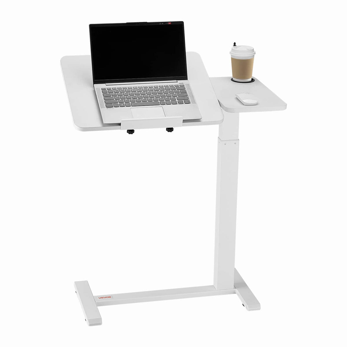 VEVOR - Overbed Table, Mobile Bed Side Table with Flip Desktop and 4 Hidden Wheels,Height & Angle Adjustable Rolling Laptop Desk - White
