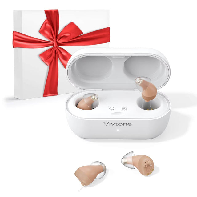 Front. Vivtone - Supermini Rechargeable Hearing Aids for Seniors Adults, Digital Hearing Devices for Superior Sound Quality - Beige.