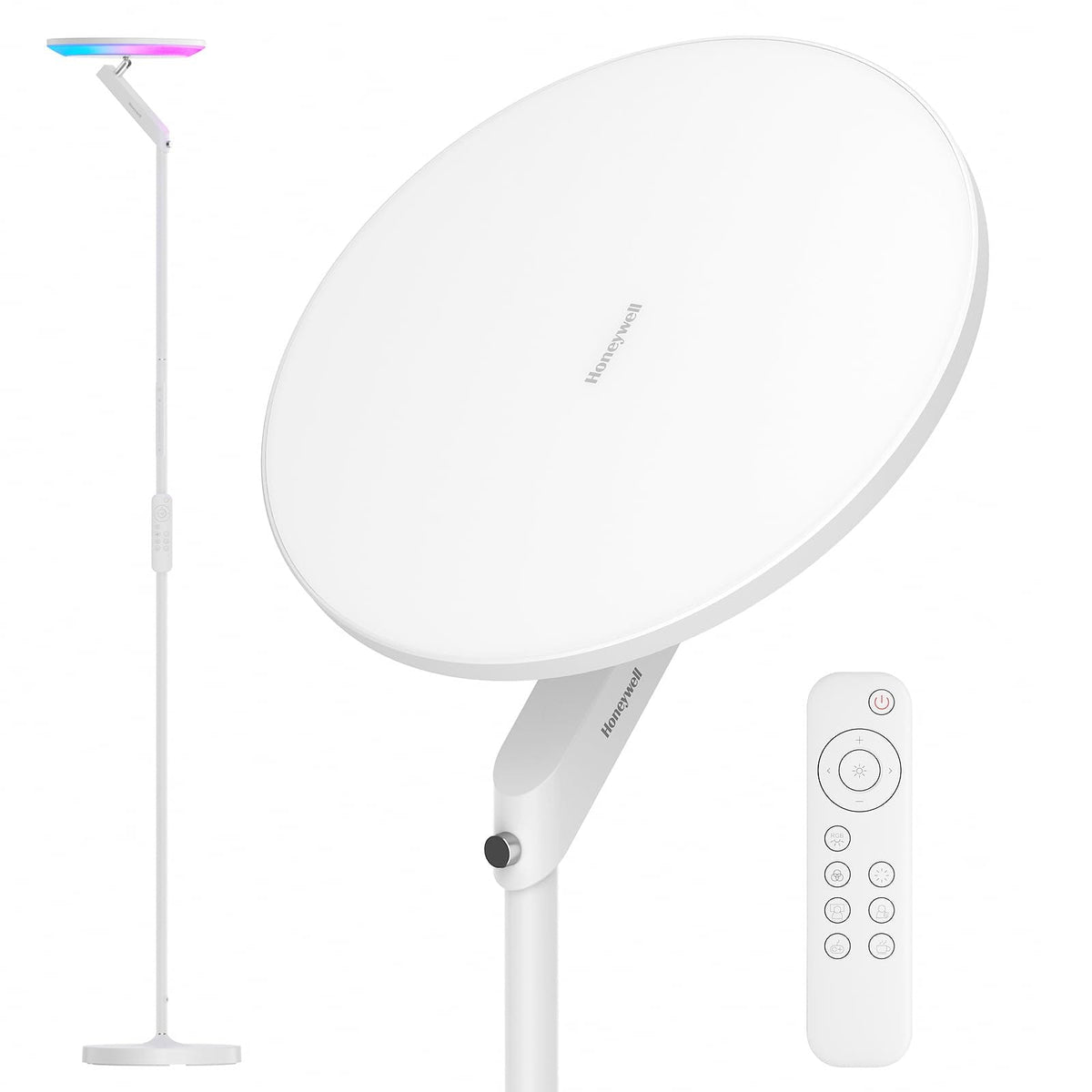 Honeywell - F2 Sunturalux™ 40W RGB Torchiere Floor Lamp,3000LM,2700-5000K CCT+6 RGB Modes,Remote Control,Eye-Caring Reading Light - White