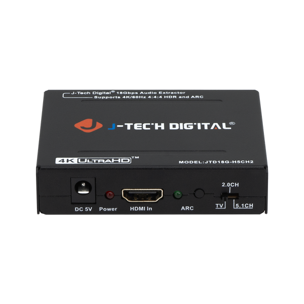 J-Tech Digital - 4K 60Hz HDMI Audio Extractor with HDMI-ARC Function - Black