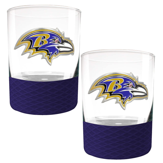Front. Great American Products - Baltimore Ravens 2-Pack 14oz. Rocks Glass Set with Silcone Grip - Purple.