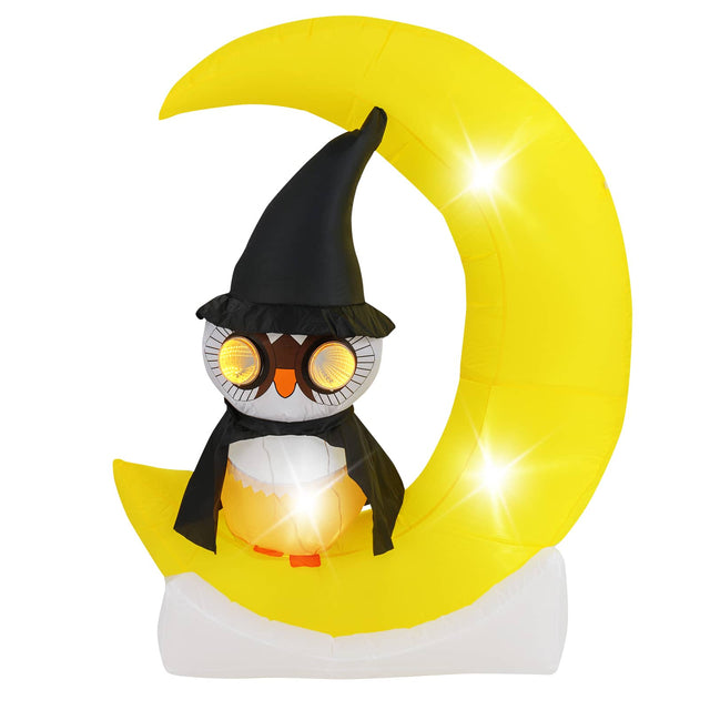 Front. Costway - 4.3 x 5.1 ft Inflatable Owl on Moon LED Lighted Halloween Decoration w/ Large Moon & Wizard Owl - Black, White, Yellow.