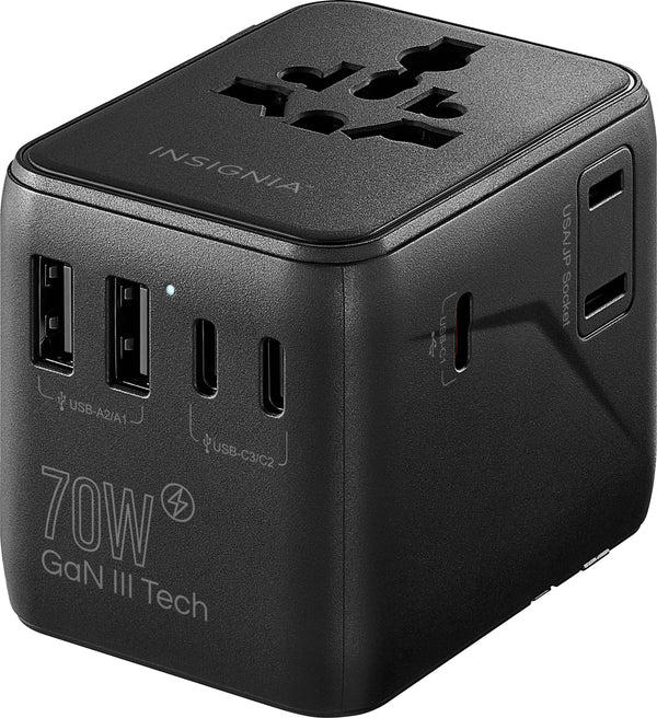 Insignia™ - 70W Travel Adapter with 2 AC Outlets, 3 USB-C Ports & 2 USB Ports - Black