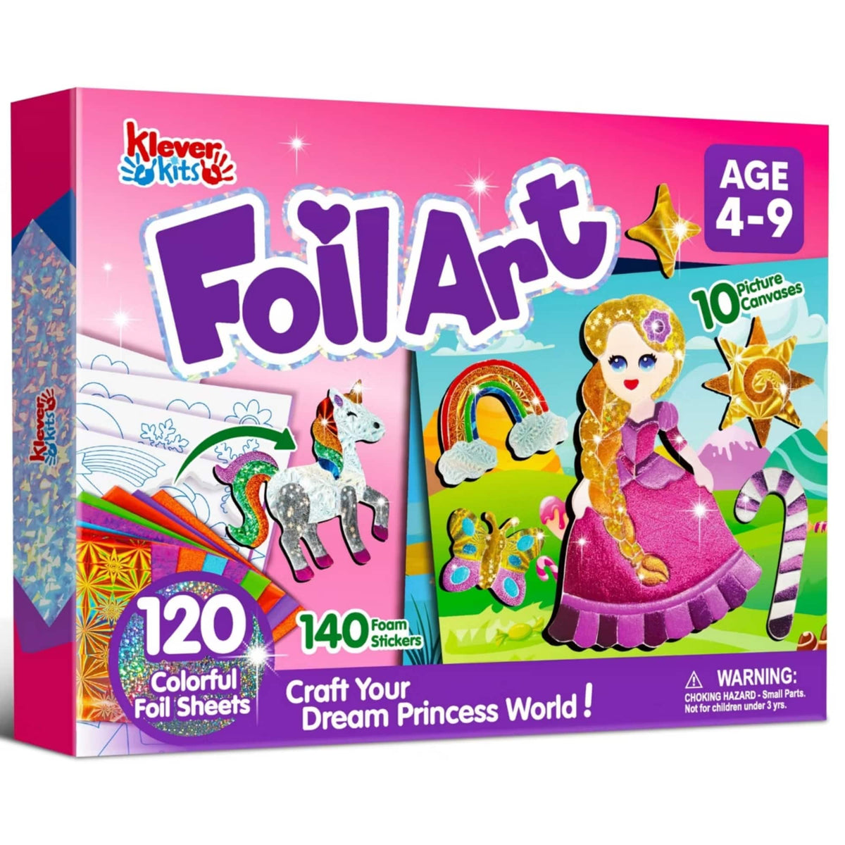 Joyfy - Princess Foil Art Kit for Kids, Mess Free Travel Toys with Foil Foam Stickers, Birthday Gift for Boys and Girls Ages 4
