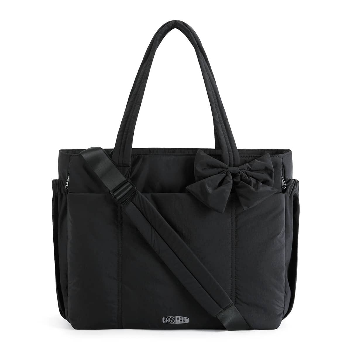 Bagsmart - Crush 20L Tote Bag for Women, Puffer Work Gym Bag, Fits 15.6" Laptop & 40oz Tumbler, Waterproof Pocket & Yoga Mat - Black
