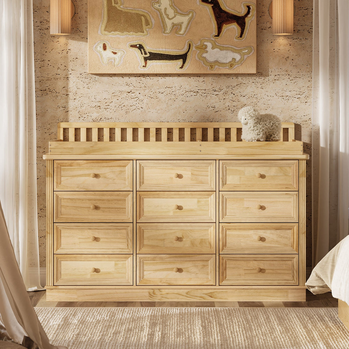 Homsee - Baby Changing Table Dresser with Drawers Solid Wood Nursery Organizer Diaper Storage Cabinet with Anti-Tip Safety Design - Wooden