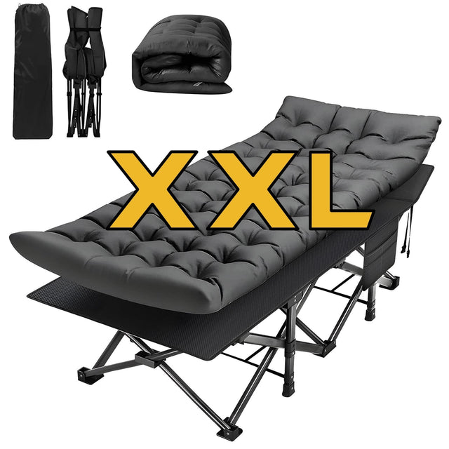 Front. Sugift - 32 in Folding Camping Cot, 616 lb Heavy Duty Portable Sleeping Cot with 2-Sided Mattress and Headrest - Black.