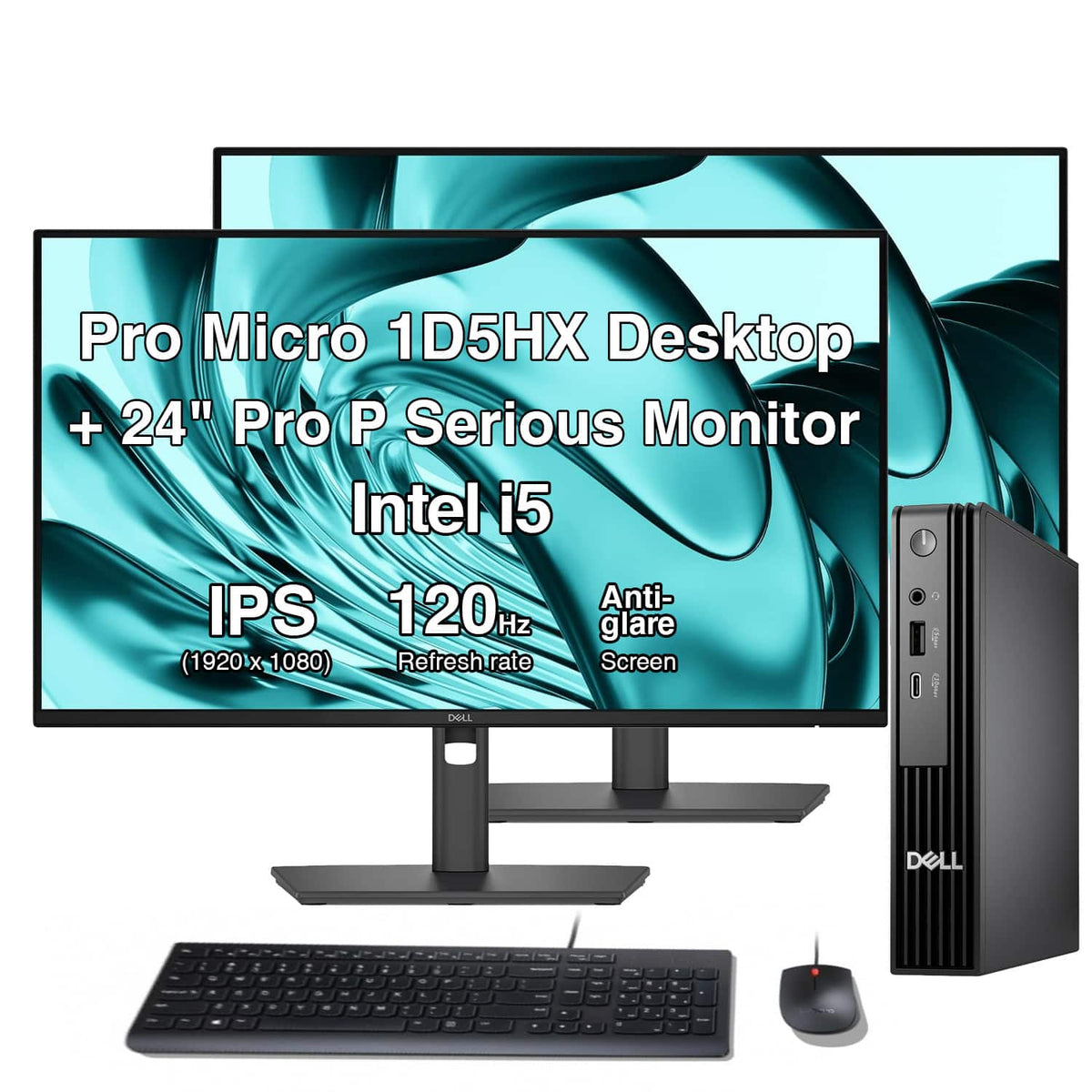 Dell - Pro Micro Mini Desktop, 24" Monitor 2 Pack (16GB DDR5, 256GB SSD), Intel i5-14500T, Intel UHD 770, RJ-45, Windows 11 Pro - Black