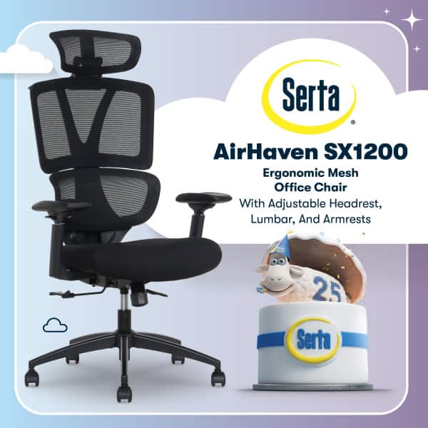 Serta AirHaven SX1200 Ergonomic Mesh Office Chair With Adjustable Headrest, Lumbar, And Armrests

25 Serta