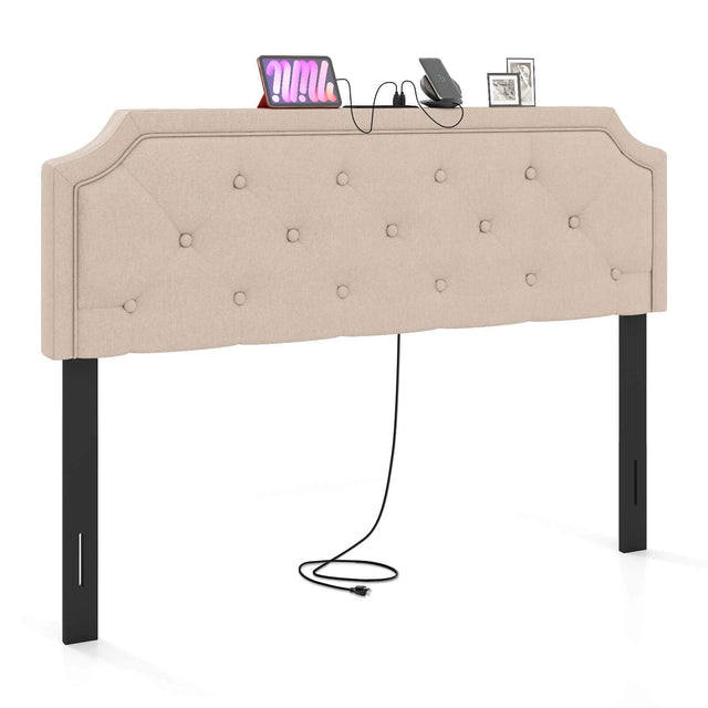 Front. Costway - Costway Headboard for Queen & Full Size Bed,Tufted Upholstered Head Board with 2 AC Outlets - Beige.