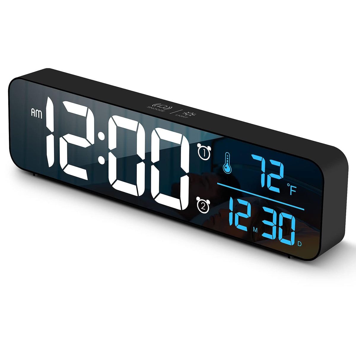 Dazzed Corner - Digital Alarm Clock, Large LED Digital Clock,USB Charging Port, Bedside Desk Clock - Black
