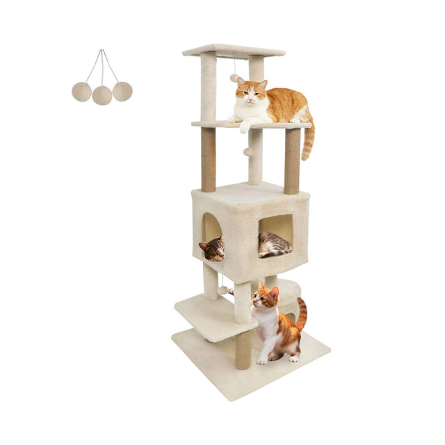 Front. Costway - Costway 64" Tall Cat Tree with 2 Large Condos, Jute Scratching Posts, Plush Top Perch - Beige.