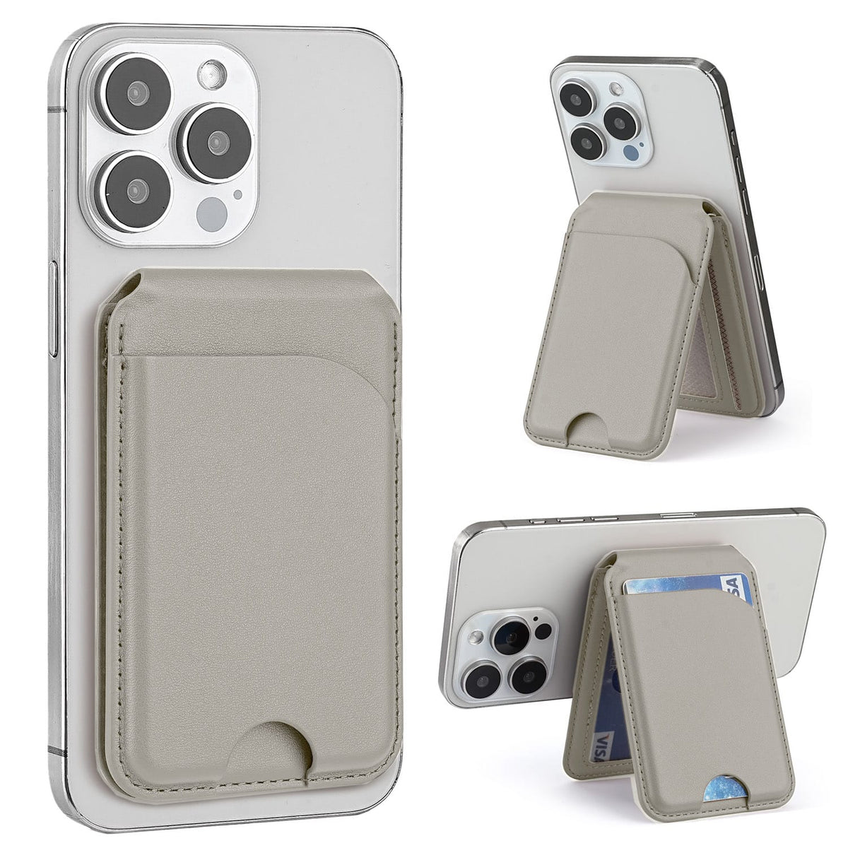 Alpha Digital - Magnetic Leather Wallet - MagSafe, Adjustable Phone Stand, Compatible w/ iPhone 12-17 - Gray