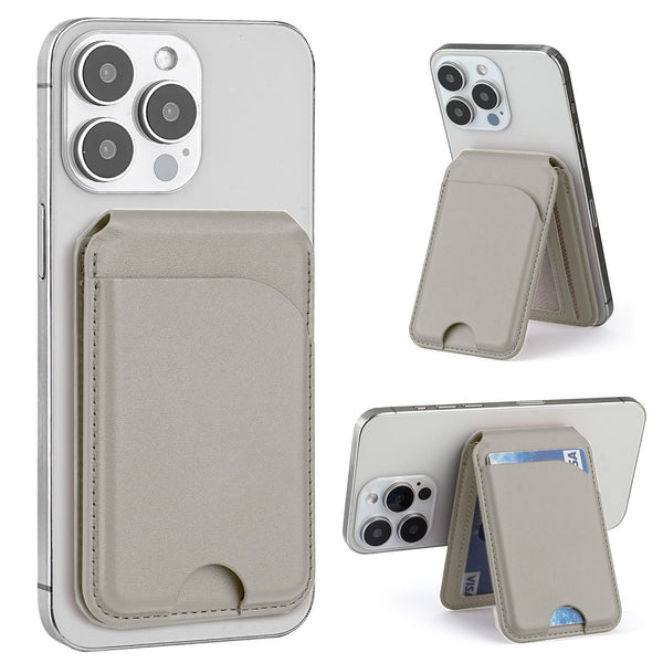 Alpha Digital - Magnetic Leather Wallet - MagSafe, Adjustable Phone Stand, Compatible w/ iPhone 12-17 - Gray