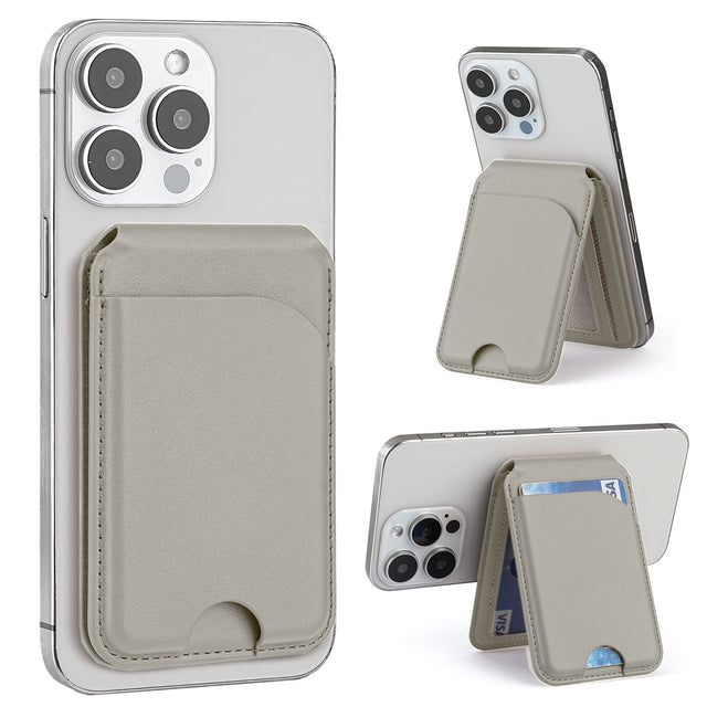Front. Alpha Digital - Magnetic Leather Wallet - MagSafe, Adjustable Phone Stand, Compatible w/ iPhone 12-17 - Grey.